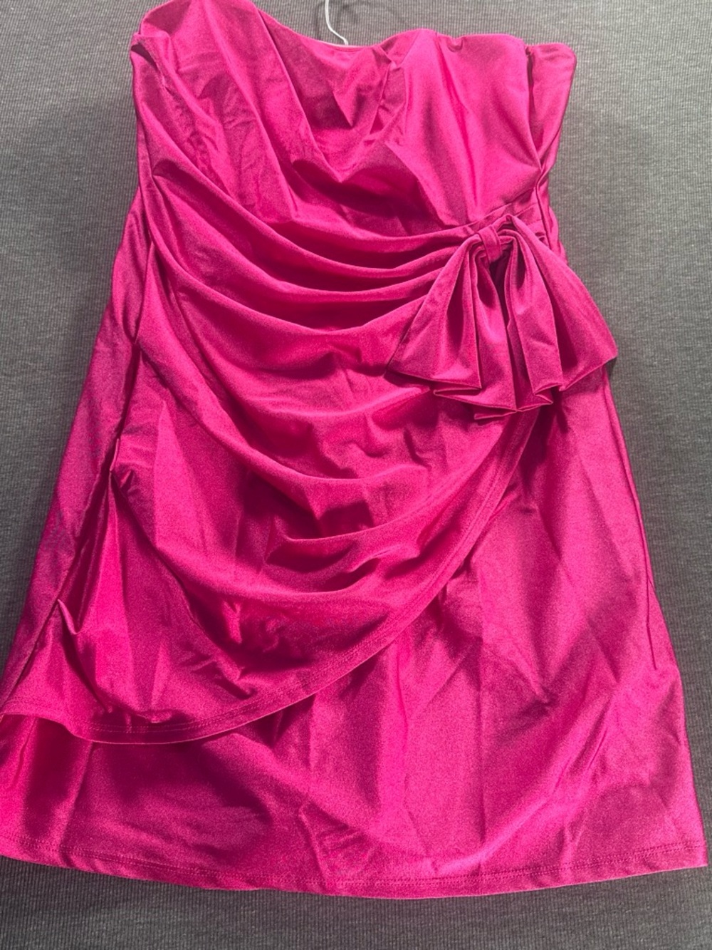 Strapless Ruched Hot Pink Satin Cocktail Dress with Side Bow